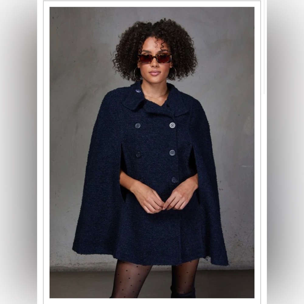 Love Stitch Navy Cape Coat
